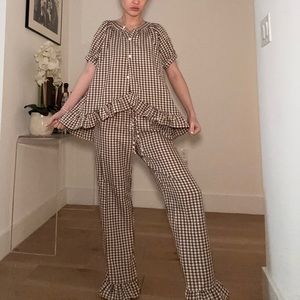 Brown Striped Jumpsuit with Wide-Legged Pants